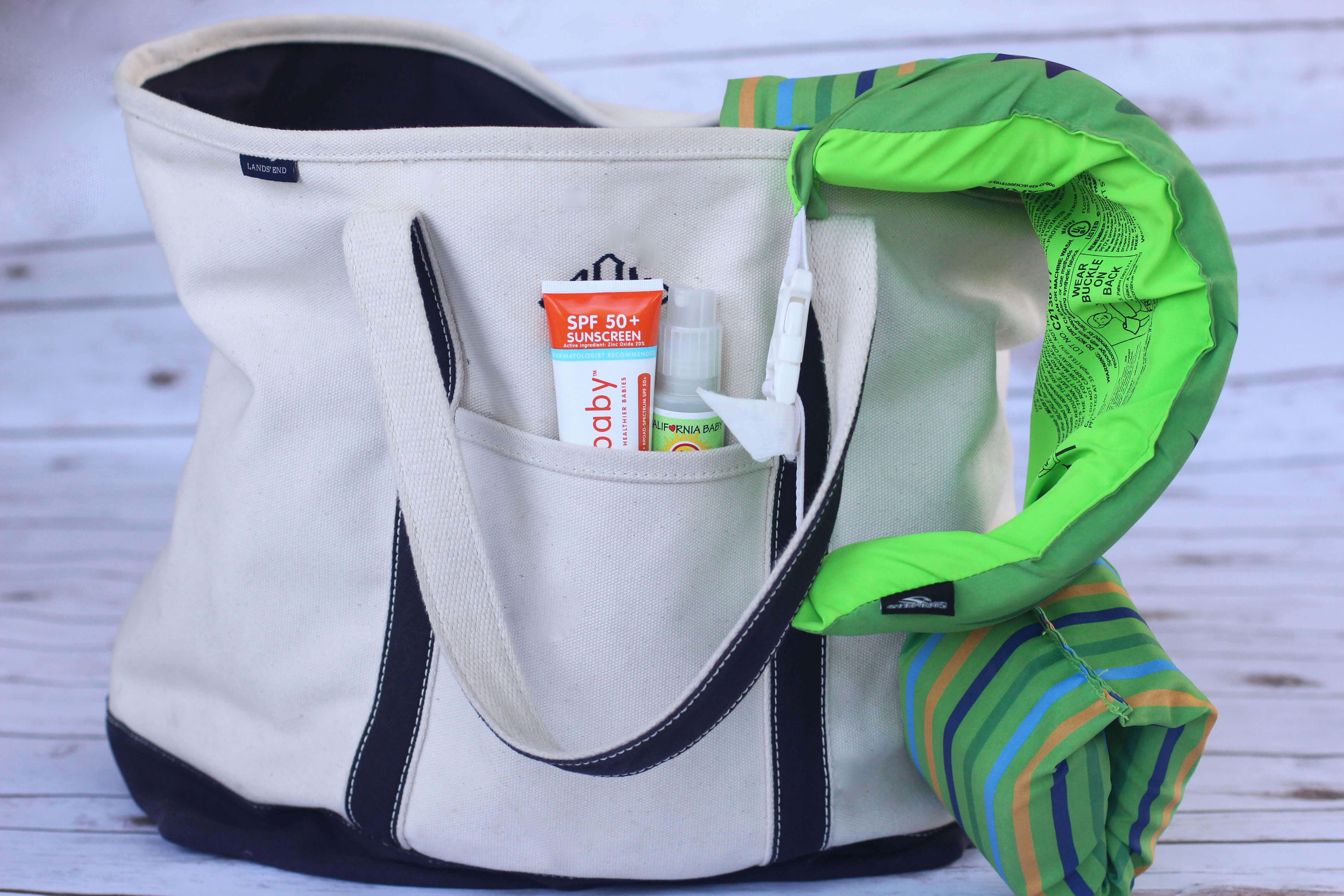 Beach Guide with Kids - Tips and Tricks. LandsEnd Extra-Large Canvas Beach Tote.
