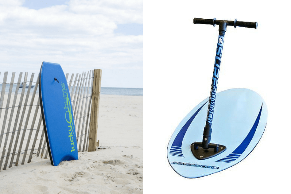 Beach Guide with Kids. Lucky Bums Body Board. D6 Surf Skimmer Skim Board.