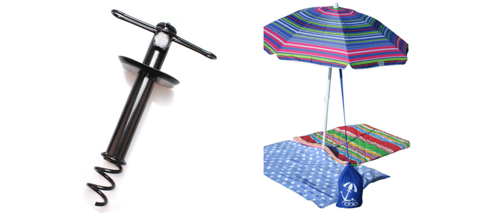 Beach Guide with Kids. Tips and Tricks. Umbrella Sand Anchor Auger. Noblo Umbrella Buddy.