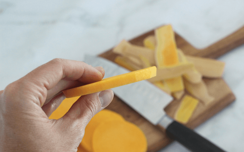 How to Make Butternut Squash Toast - Slice into 1/4" rounds