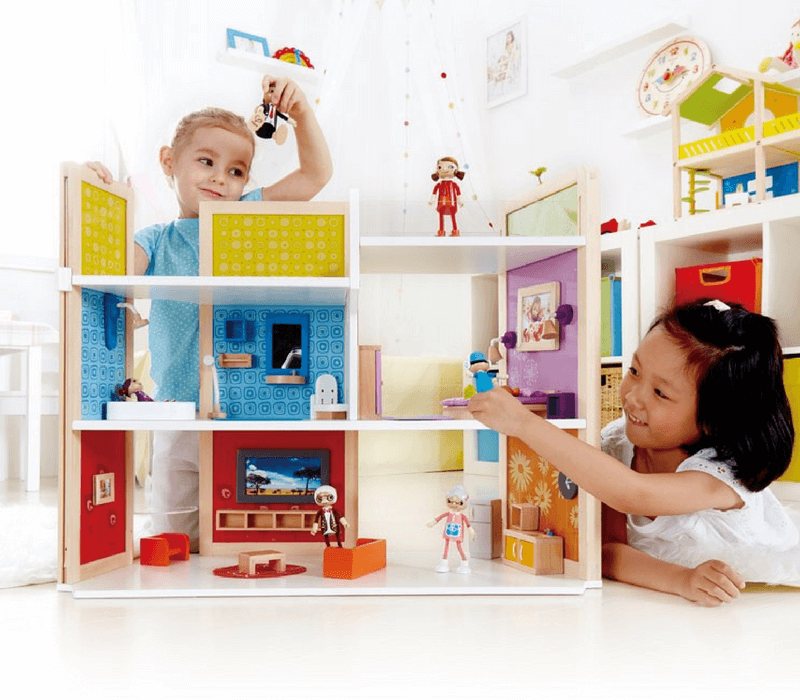 Wooden Furniture Toy  House Family Miniature 7 People Doll  For Kid Child Gift 