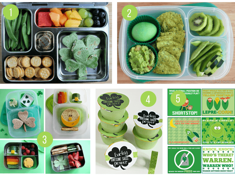St Patricks Day Lunch Ideas | Green, Shamrock and Rainbow Food Ideas to celebrate St Paddys Day with your kids | Fun St Patricks Day lunch box ideas - including healthy Bento boxes and lunch box jokes!