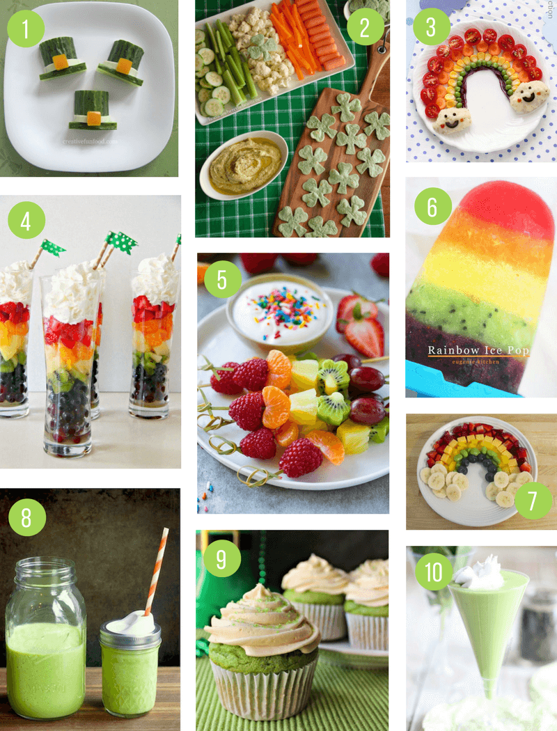 St Patricks Day Healthy Snack Food Ideas for Kids | Fun green, rainbow and shamrock themed food to celebrate St Paddys Day - perfect for a party or an after school snack!