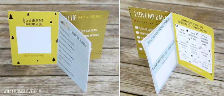 Free Printable Fathers Day Card | All About Dad or Grandpa Book for kids to make - includes fun questionnaire, coupons for dad, and space to draw and color. The perfect DIY homemade card - super easy!