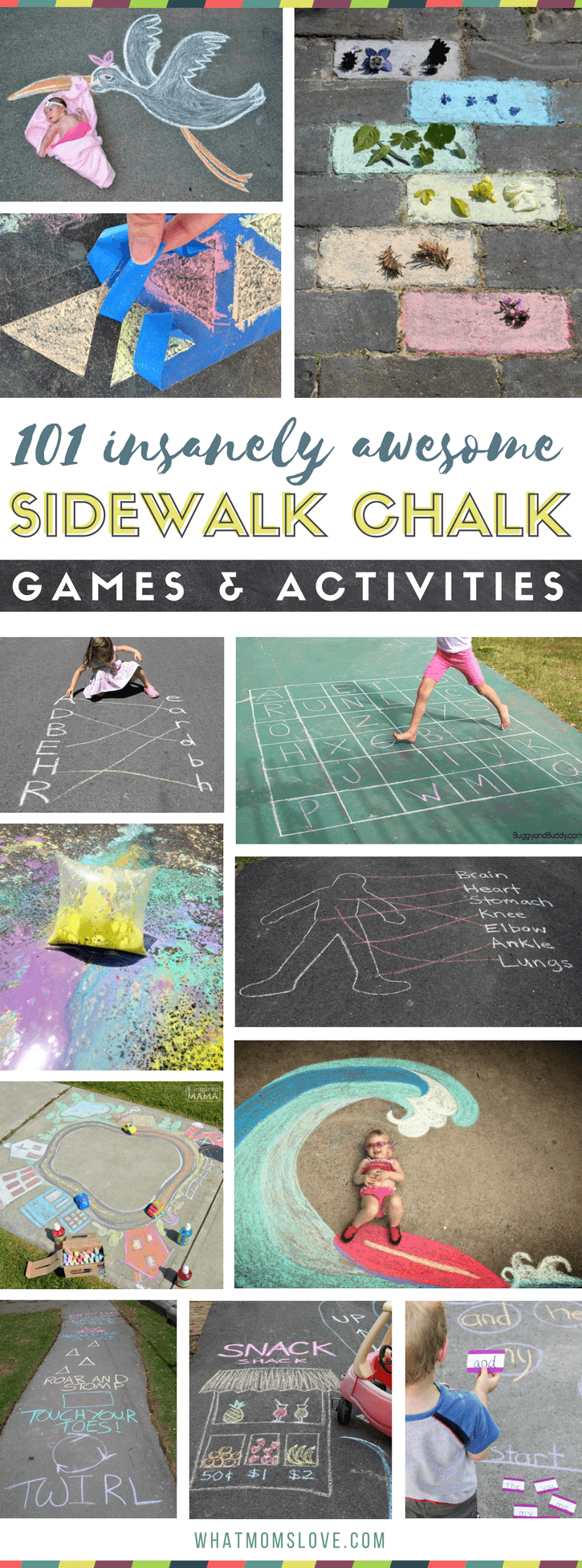 Sidewalk Chalk Ideas For Kids | Fun games and activities to play on your driveway or walkway including learning, educational and active play | Easy chalk art ideas that integrate your child - so cool! Great ideas for things to do outside over the summer to stop boredom before it starts.