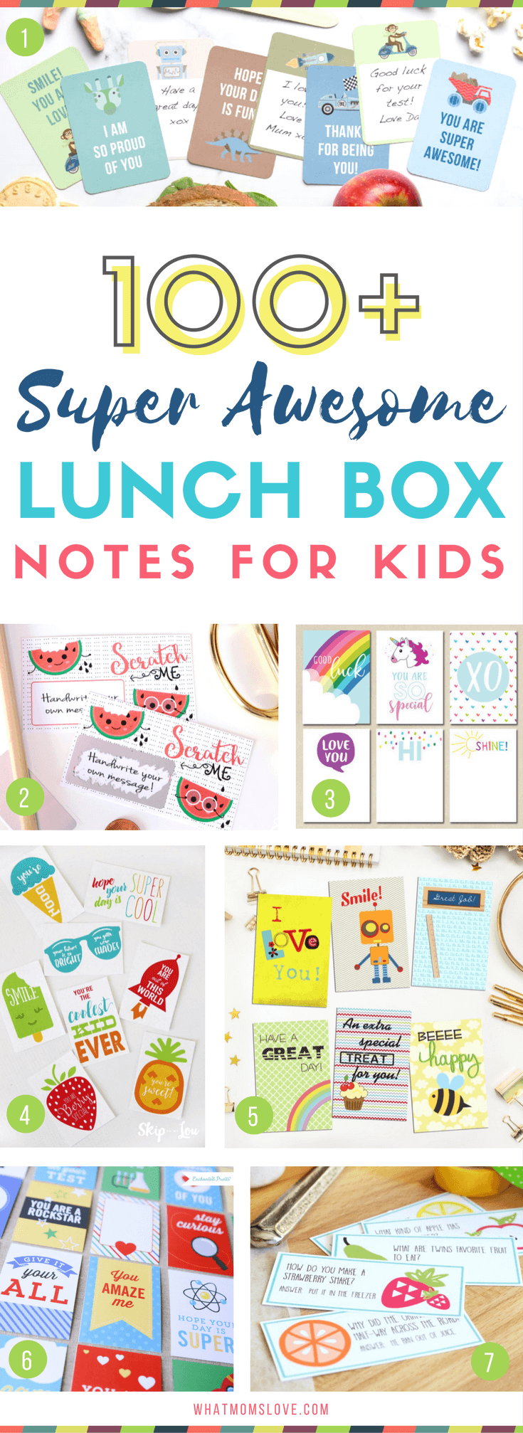 Lunch box notes for kids | Funny jokes and encouragement for girls and boys, kindergarten to teens | Many are free lunch note printables!