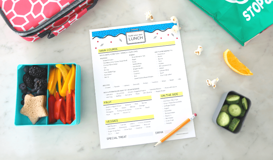 Free Printable School lunch planner for kids to pack their own lunch box!