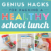 These genius tips and hacks make it easy to pack a healthy homemade school lunch for kids. Great ideas including bento boxes, clean eating guide, and a free printable that will help your kids pack their OWN lunch!