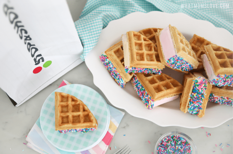 Waffle Ice Cream Sandwiches with sprinkles
