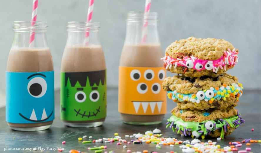 monster milk and cookies for halloween