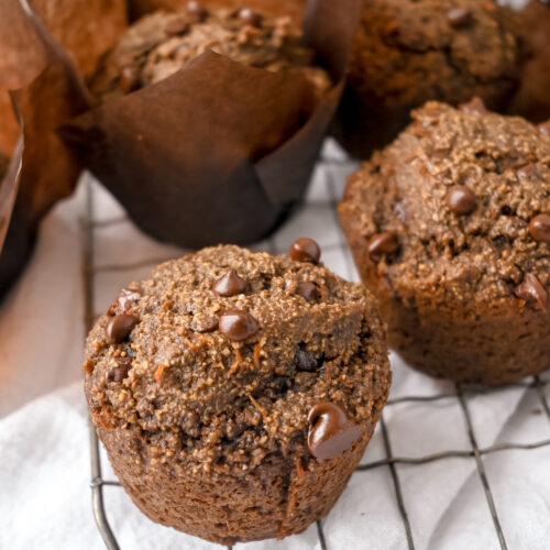Close-up of chocolate muffins on baking rack